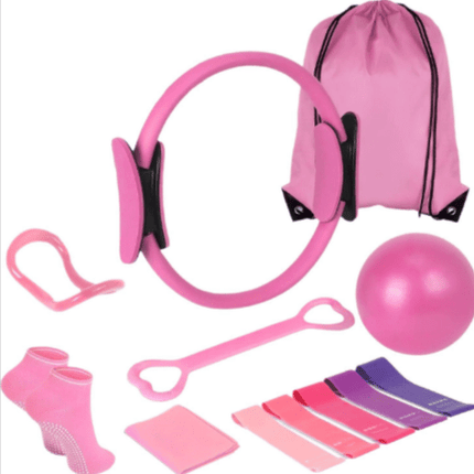 13-Piece Pilates & Yoga Set – Pilates Ring, Mini Ball, Resistance Bands, Grip Socks & BagPink5