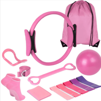 13-Piece Pilates & Yoga Set – Pilates Ring, Mini Ball, Resistance Bands, Grip Socks & BagPink4