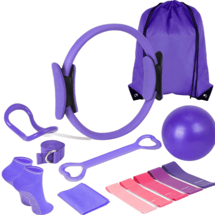 13-Piece Pilates & Yoga Set – Pilates Ring, Mini Ball, Resistance Bands, Grip Socks & BagPink1