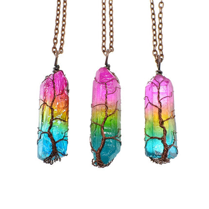 Tree of Life crystal pendant necklace – rainbow crystals, front view