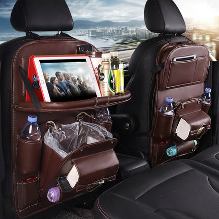 Car seat back organizer with tray – coffee