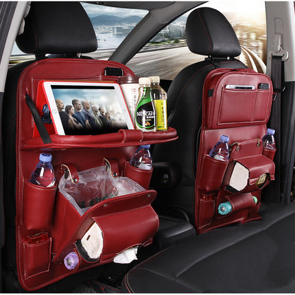 Car seat back organizer with tray – wine red