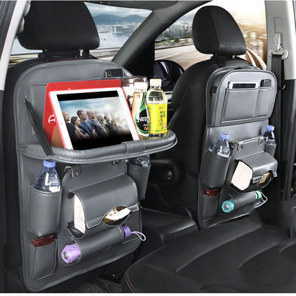 Car seat back organizer with tray – grey pair