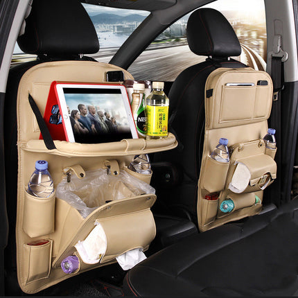 Car seat back organizer with tray – beige pair