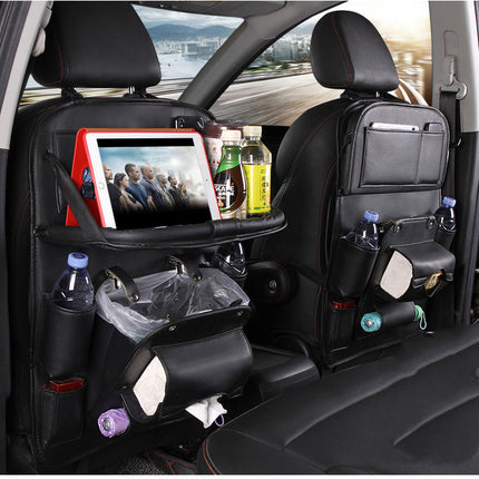 Car seat back organizer with tray – black with tray and tablet