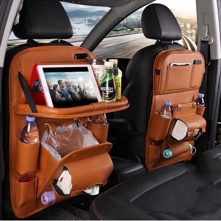 Car seat back organizer with tray – brown pair