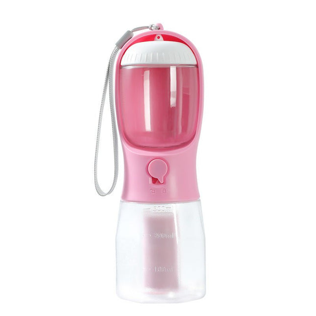 3-in-1 Portable Dog Water Bottle – Travel Water & Food Dispenser with Poop Bag HolderCherry Blossom Pink11