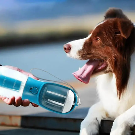 3-in-1 Portable Dog Water Bottle – Travel Water & Food Dispenser with Poop Bag Holder – Cherry Blossom Pink