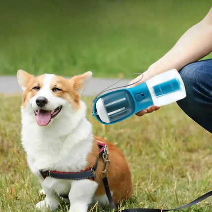 3-in-1 Portable Dog Water Bottle – Travel Water & Food Dispenser with Poop Bag Holder – Turquoise, view 8