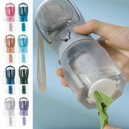 3-in-1 Portable Dog Water Bottle – Travel Water & Food Dispenser with Poop Bag Holder – Turquoise, view 9
