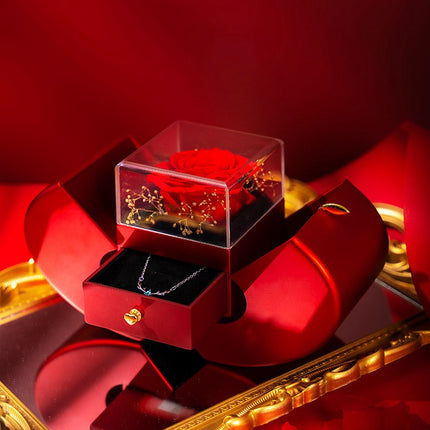 Preserved rose jewelry gift box with necklace – open box, gift display