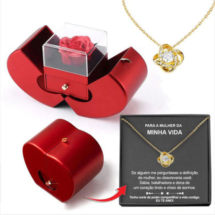 Preserved rose jewelry gift box with necklace – gold-tone necklace and card