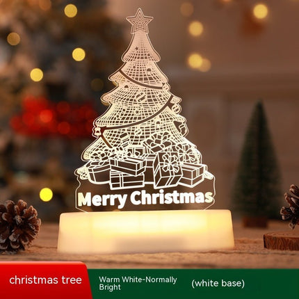3D Christmas Night Light – Acrylic LED Lamp with Wooden Base, Tree, Elk & Gnome DesignsChristmas Tree3