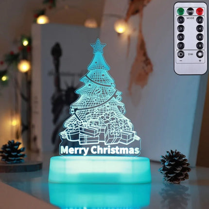 3D Christmas Night Light – Acrylic LED Lamp with Wooden Base, Tree, Elk & Gnome DesignsChristmas Tree11