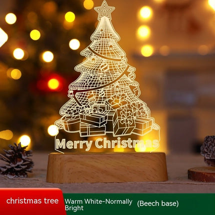 3D Christmas Night Light – Acrylic LED Lamp with Wooden Base, Tree, Elk & Gnome DesignsChristmas Tree – Wood Base8