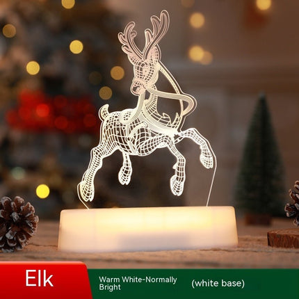 3D Christmas Night Light – Acrylic LED Lamp with Wooden Base, Tree, Elk & Gnome DesignsElk9