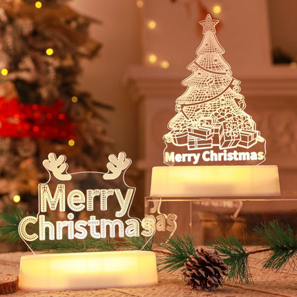 3D Christmas Night Light – Acrylic LED Lamp with Wooden Base, Tree, Elk & Gnome DesignsGnome – Wood Base1