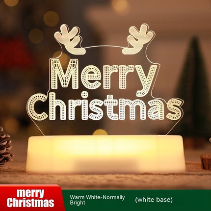 3D Christmas Night Light – Acrylic LED Lamp with Wooden Base, Tree, Elk & Gnome DesignsMerry Christmas13