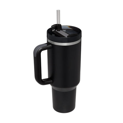 40 oz Insulated Tumbler with Handle & Straw – Stainless Steel Travel Mug with LidBlack7