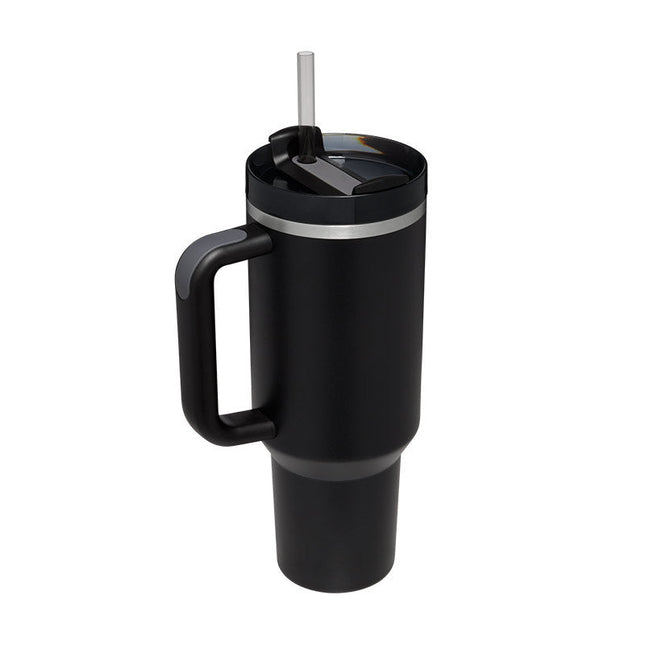 40 oz Insulated Tumbler with Handle & Straw – Stainless Steel Travel Mug with LidBlack7
