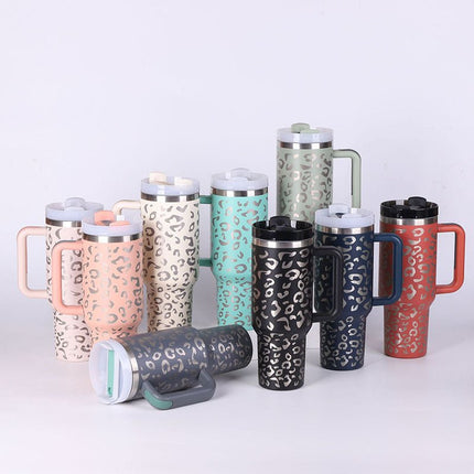 40 oz Insulated Tumbler with Handle & Straw – Stainless Steel Travel Mug with LidCharcoal5
