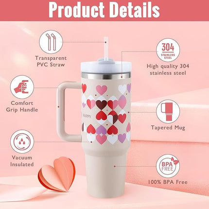 40 oz Insulated Tumbler with Handle & Straw – Stainless Steel Travel Mug with LidCharcoal3