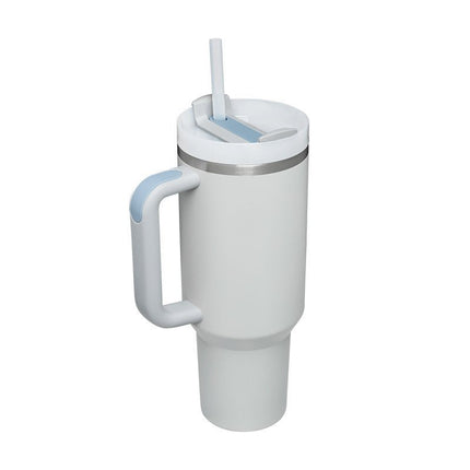 40 oz Insulated Tumbler with Handle & Straw – Stainless Steel Travel Mug with LidFog Gray10