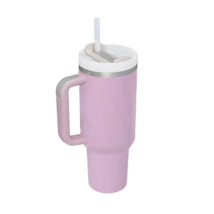40 oz Insulated Tumbler with Handle & Straw – Stainless Steel Travel Mug with LidLight Purple12