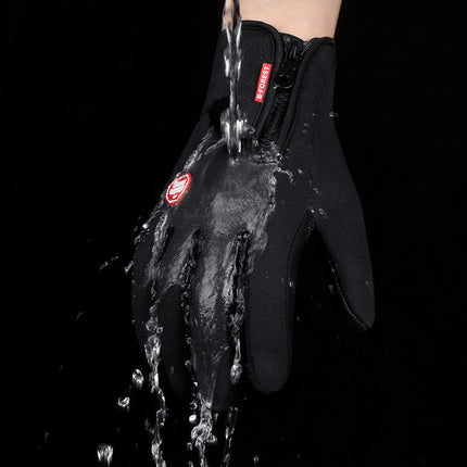 Touch screen winter gloves – black, shown in wet weather
