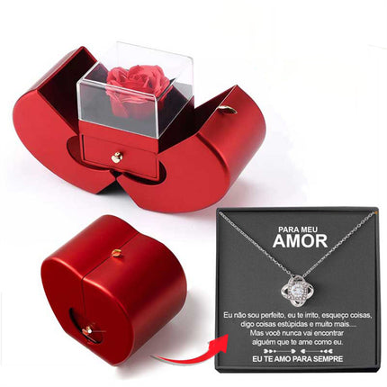 Preserved rose jewelry gift box with necklace – silver-tone necklace style