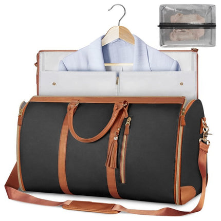 Foldable garment duffle bag – black with tan trim