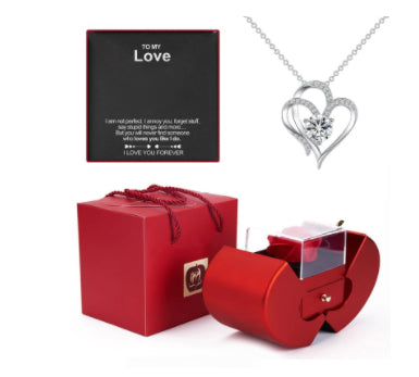 Preserved rose jewelry gift box with necklace – heart necklace and gift bag