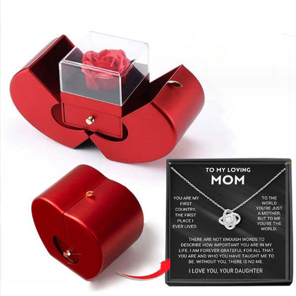 Preserved rose jewelry gift box with necklace – silver-tone necklace and card