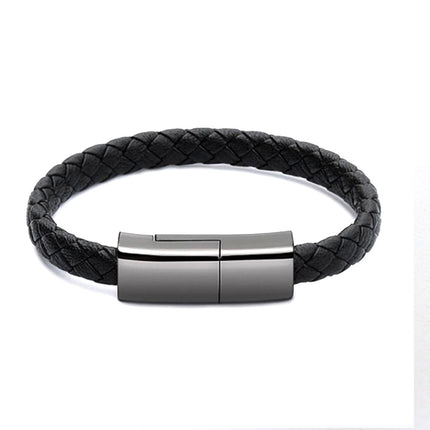 Bracelet charging cable – black braided leather