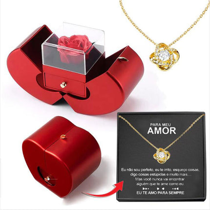 Preserved rose jewelry gift box with necklace – gold-tone necklace style