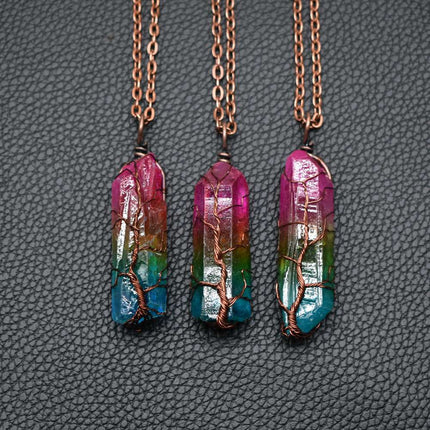 Tree of Life crystal pendant necklace – rainbow crystals on chains
