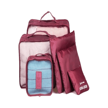 6-Piece Packing Cubes Set – Breathable Mesh Travel Luggage OrganizersWine Red1
