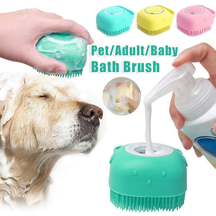 Silicone pet bath brush with shampoo dispenser – view 2