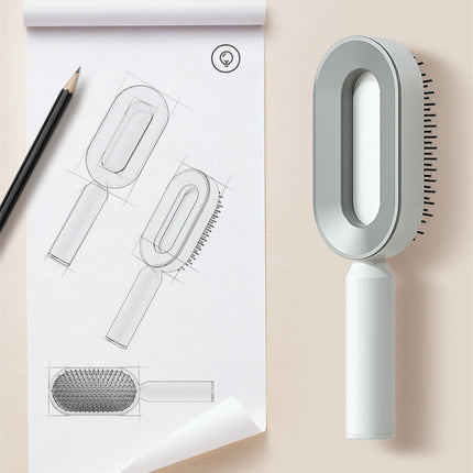 Self-cleaning hair brush – white, side view