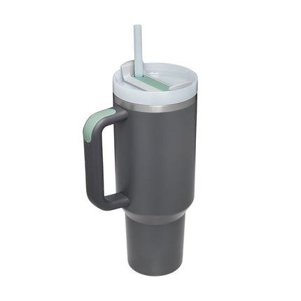 40 oz insulated tumbler with handle and straw – in black