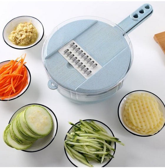 8-in-1 Mandoline Slicer – Vegetable Chopper, Grater & Julienne Cutter with ContainerBlue1