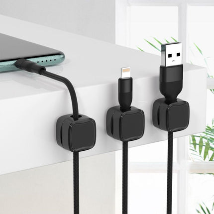 Magnetic cable clips 6-pack – black clips holding charging cables