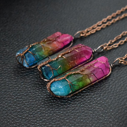 Tree of Life crystal pendant necklace – rainbow crystals, group