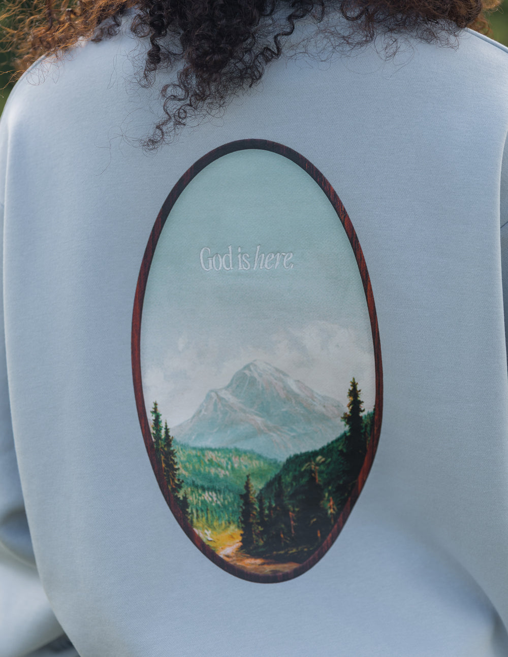 Elevated Faith God Is Here Unisex Crewneck - Pearl Blue