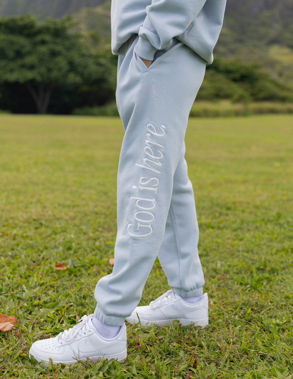 Elevated Faith God Is Here Unisex Sweatpant - Pearl Blue