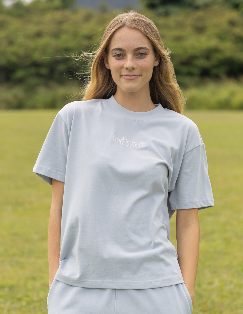 Elevated Faith God Is Here Unisex Tee - Pearl Blue