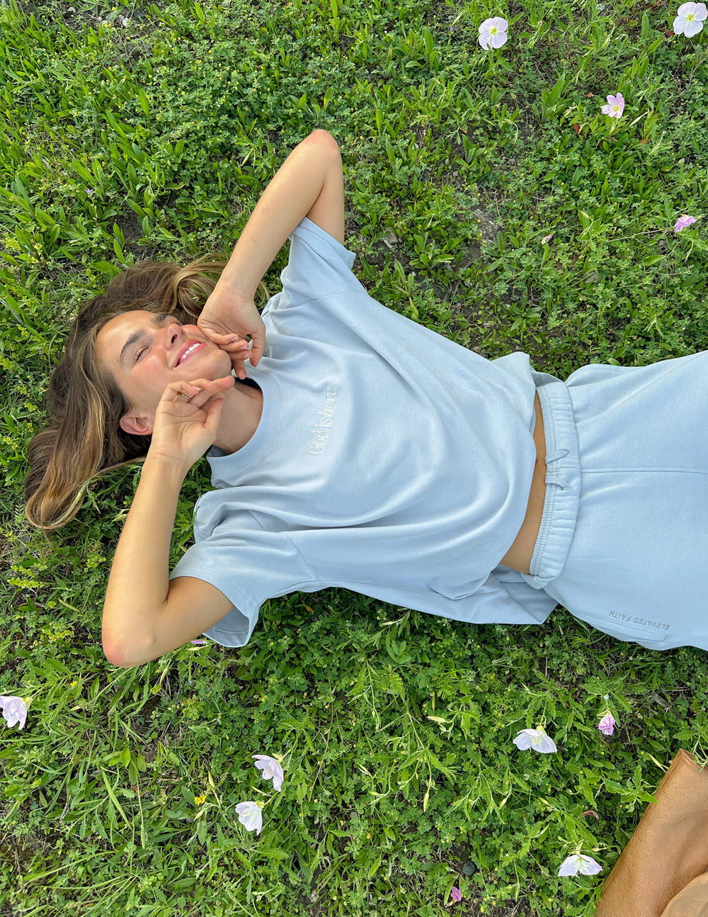 Elevated Faith God Is Here Unisex Tee - Pearl Blue