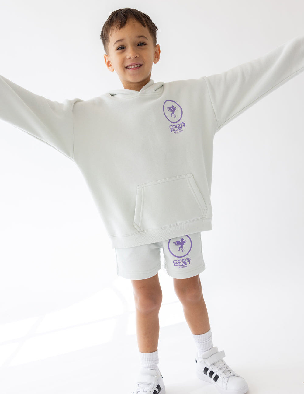Elevated Faith God's Plan Racing Kids Hoodie - Icicle White