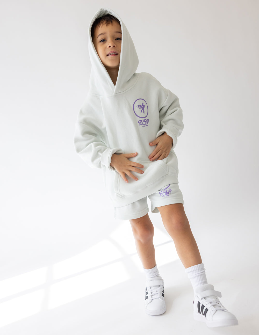 Elevated Faith God's Plan Racing Kids Hoodie - Icicle White