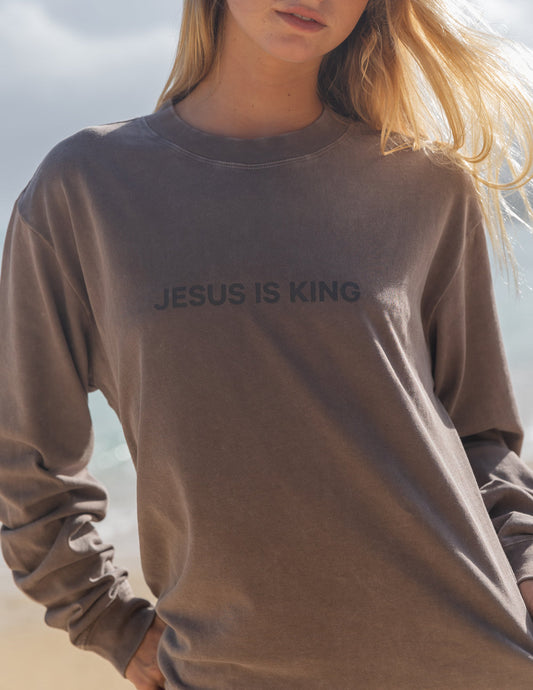 Elevated Faith Jesus Is King Brown Long Sleeve Unisex Tee